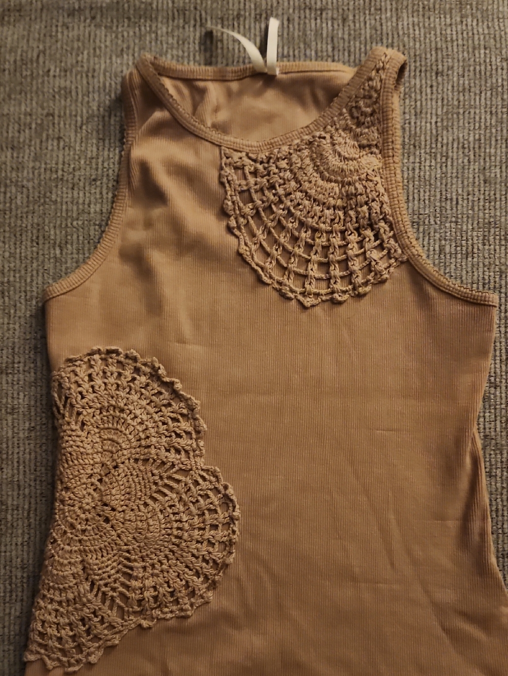 Anthropologie Camel Crochet-Trim Ribbed Tank